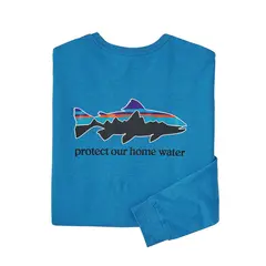 Patagonia M L/S Home Water Trout XS Responsibili-T t-skjorte i Anacapa Blue